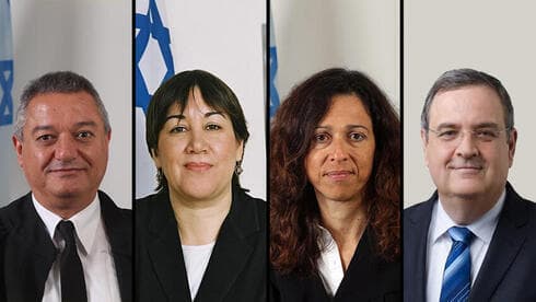 De izquierda a derecha, el juez Khaled Kabuv, la jueza Gila Kanfei-Steinitz, la jueza Ruth Ronen y el abogado del sector privado Yechiel Kasher. (Shutterstock, Tomer Jacobson, Orel Cohen)) De izquierda a derecha, el juez Khaled Kabuv, la jueza Gila Kanfei-Steinitz, la jueza Ruth Ronen y el abogado del sector privado Yechiel Kasher.