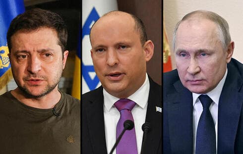 Los mandatarios de Ucrania, Israel y Rusia. 