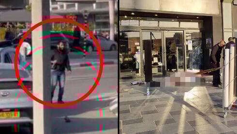 El terrorista en una captura de video con un cuchillo y la tienda donde una de las víctimas fue asesinada. (Ilana Curiel) El terrorista en una captura de video con un cuchillo y la tienda donde una de las víctimas fue asesinada.