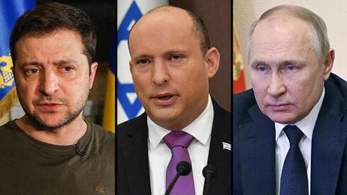 Los mandatarios de Ucrania, Israel y Rusia. 