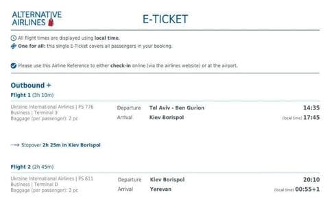 Tickets reservados para un ciudadano israelí. 