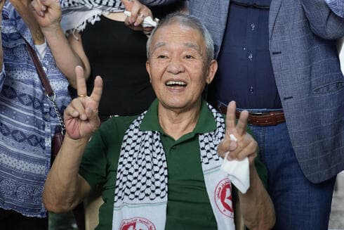 Kozo Okamoto, 50 años después del atentado, en un acto en Beirut. 