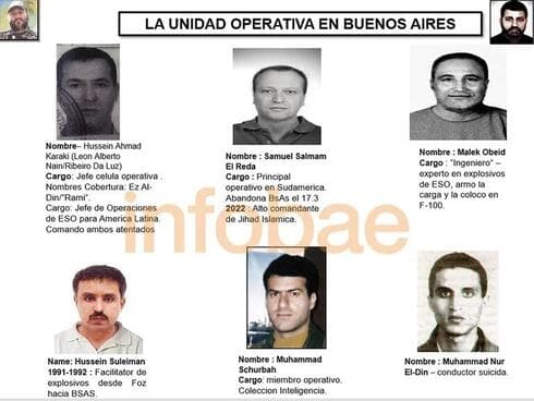 La célula terrorista señalada por el Mossad como responsable del atentado a la embajada de Israel en Buenos Aires. (Infobae) Terroristas Embajada Israel Argentina