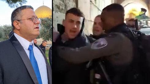 Ben-Gvir en el Monte del Templo. Al lado, uno de los detenidos durante los disturbios. 