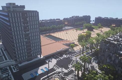 La Plaza de Rabin, en Tel Aviv, es el último gran monumento que se ha reproducido en "Minecraft" en uno de los grandes eventos de colaboración de Build Israel. (Build Israel) La Plaza de Rabin, en Tel Aviv, es el último gran monumento que se ha reproducido en "Minecraft" en uno de los grandes eventos de colaboración de Build Israel.