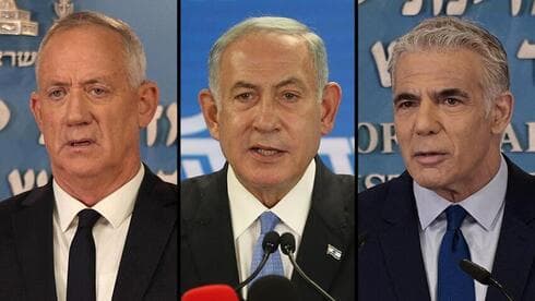 Benny Gantz, Benjamin Netanyahu y Yair Lapid. 