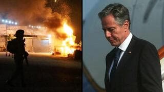 Antony Blinken (derecha) no ve posible el acuerdo mientras haya disturbios en Cisjordania (izquierda). 