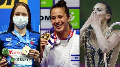 Atletas israelíes ganadoras de medallas: Anastasia Gorbenko, Inbar Lanir, Linoy Ashram. 