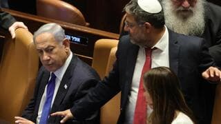 Benjamin Netanyahu y el ministro de Seguridad Nacional Itamar Ben-Gvir durante la votación del primer proyecto de ley de la reforma judicial.