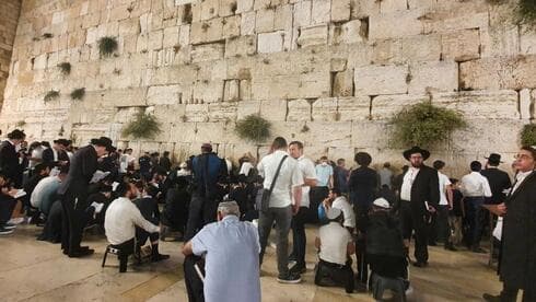 Religiosos judíos realizan oraciones de Tishá B'Av en el Muro. 