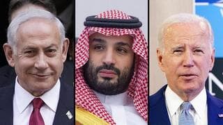 Benjamín Netanyahu, Mohamed Bin Salman y Joe Biden. 