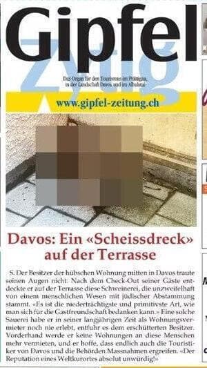 Una "mancha de mierda" en el balcón - portada de Gipfel Zeitung.