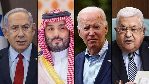 Benjamín Netanyahu, Mohamed bin Salman, Joe Biden y Mahmoud Abbas. 