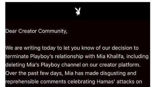 Comunicado de Playboy sobre el fin de su relación con Mia Khalifa.
