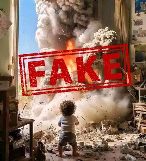 Esta imagen falsa de un bebé durante una explosión en Gaza también se difundió. (Ynet) Esta imagen falsa de un bebé durante una explosión en Gaza también se difundió.
