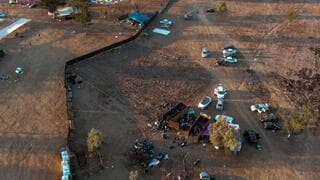 Vista aérea de la masacre cometida por Hamás el 7 de octubre en el Festival Nova.