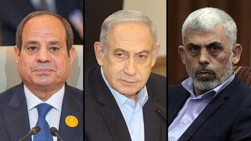Al-Sisi, presidente de Egipto; Netanyahu, primer ministro de Israel, y Sinwar, líder de Hamás en Gaza. (Ynet) Al-Sisi, presidente de Egipto; Netanyahu, primer ministro de Israel, y Sinwar, líder de Hamás en Gaza.