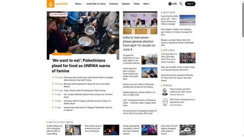 Portada de Al Jazeera del sábado 16 de marzo 2024. 