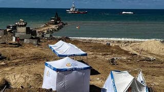 Campamento de construcción del muelle en Gaza. 