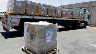 Paquetes de ayuda humanitaria en Kerem Shalom. 