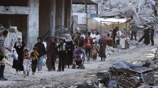 Refugiados palestinos en Khan Younis. 