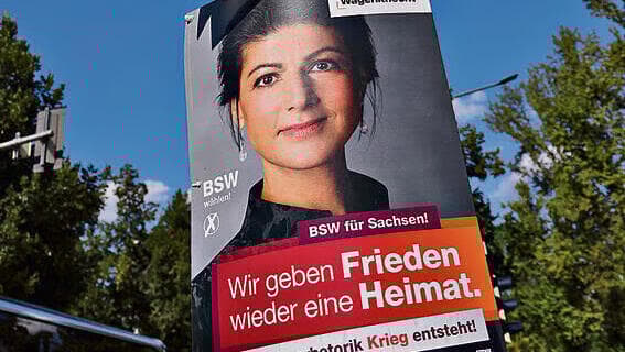 Carteles favorables a Sahra Wagenknecht. 