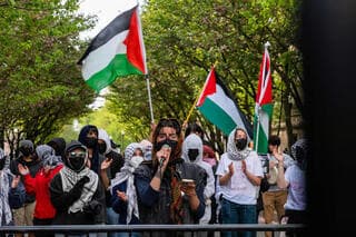 Manifestación propalestina contra Israel en la Universidad de Columbia.