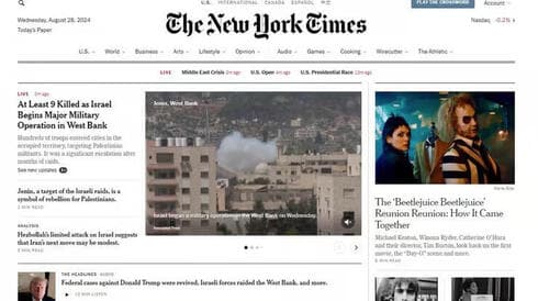 Titular de portada de The New York Times con la operación israelí como primera noticia. 