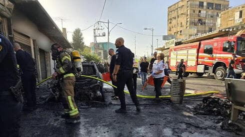 El lugar de la explosión del coche en Ramla. 
