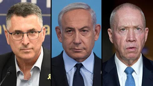 Gideon Sa'ar, Benjamín Netanyahu y Yoav Galant. (Elad Malka, Alex Kolomoisky, Yair Sagi) Gideon Sa'ar, Benjamín Netanyahu y Yoav Galant.