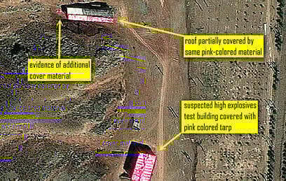 Imagen que muestra el techo rosa de la base de Parchin. 