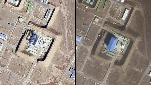 Antes y después: el daño a un edificio "central" en el centro espacial de los Guardianes de la Revolución Islámica. 