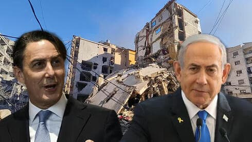 Netanyahu y Hochstein con las demoliciones en Beirut de fondo. 