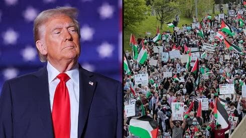 Donald Trump y un mitin propalestino en Michigan. 