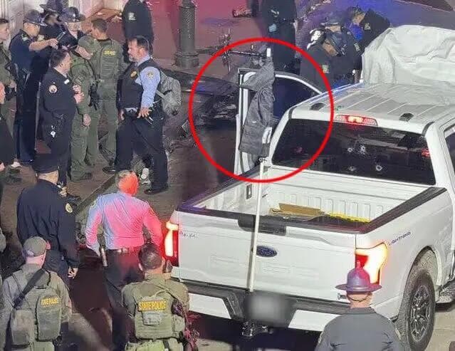 El vehículo alquilado y la bandera de ISIS hallada dentro de él. 