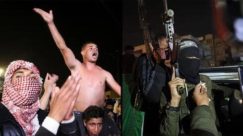Militantes de Hamás celebran el anuncio de alto el fuego en Gaza. 