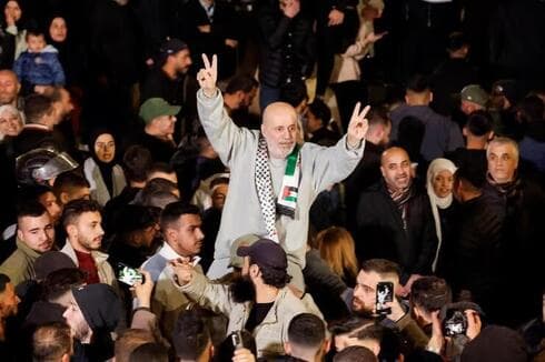Recibimiento de los prisioneros palestinos liberados. 