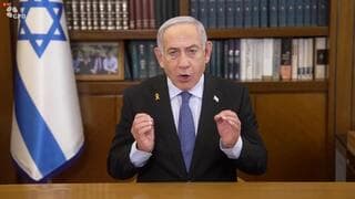 El primer ministro de Israel, Benjamín Netanyahu, durante su mensaje a los israelíes. 