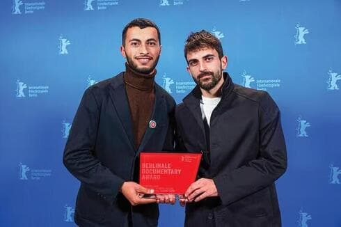 Con la coprotagonista de la película, Basel Adra. 