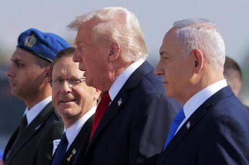 Isaac Herzog, Donald Trump y Benjamín Netanyahu. (Chip Somodevilla, Getty Images) Isaac Herzog, Donald Trump y Benjamín Netanyahu.