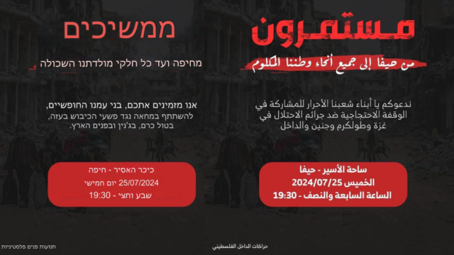 הזמנה להפגנה הפרו פלסטינית בחיפה