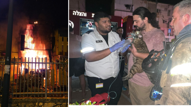  חילוץ ארבעה לכודים משריפה במבנה בקרית אתא