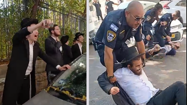 הפגנת חרדים ליד לשכת הגיוס חיפה