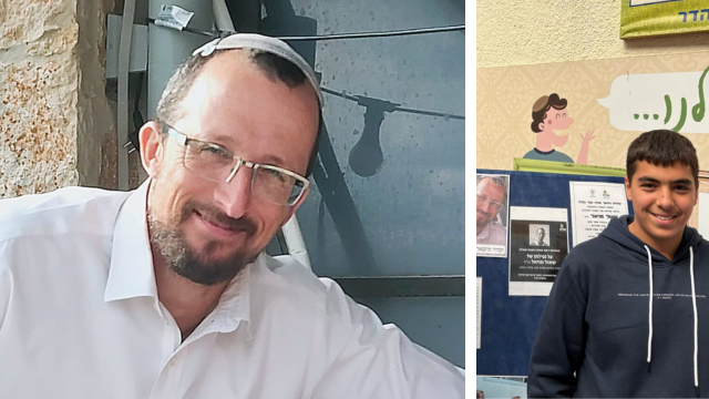 התלמיד ליאב עם תמונותיו של הרב שאול מויאל ז"ל