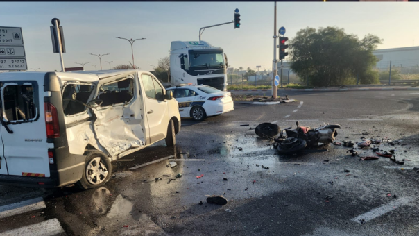 זירת התאונה בדרך משה דיין במפרץ חיפה