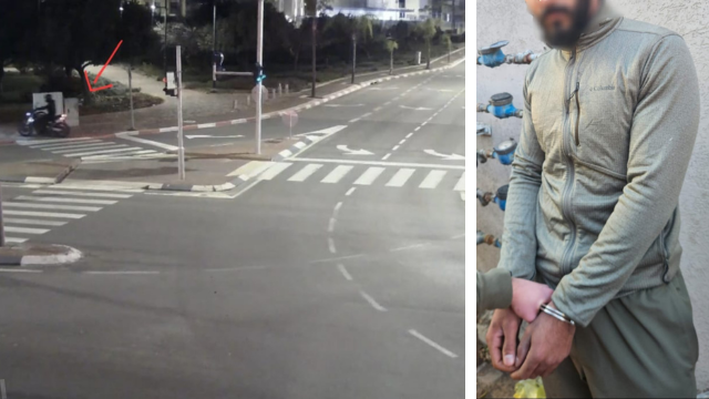 החשוד בהשלכת הרימונים וזירת האירוע בראשון לציון