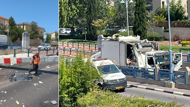 משאית התנגשה בקורת גובה בקרית שמואל