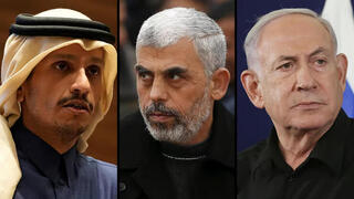 El primer ministro de Catar, Mohammed bin al-Thani; el líder de Hamás en Gaza, Yahya Sinwar, y el primer ministro de Israel, Benjamín Netanyahu. 