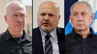 El ministro de Defensa, Yoav Galant; el fiscal de La Haya, Karim Khan, y el primer ministro de Israel, Benjamín Netanyahu. 