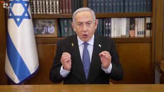 El primer ministro de Israel, Benjamín Netanyahu, durante su mensaje a los israelíes. 
